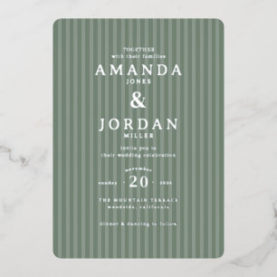 Elegant Green Striped Wedding Invitation Foil Invitation