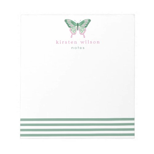 Elegant Green Stripes  Butterfly _ Personalized Notepad