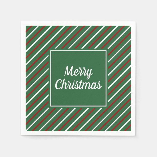 Elegant Green Stripes Christmas Napkins (Front)