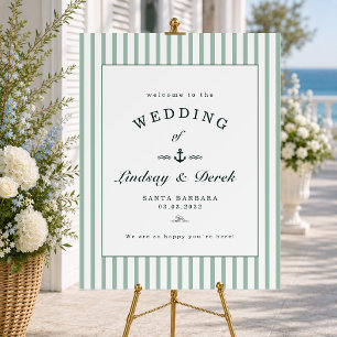 Elegant Green Stripes Coastal Nautical Wedding Foam Board