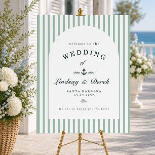 Elegant Green Stripes Coastal Nautical Wedding Foam Board