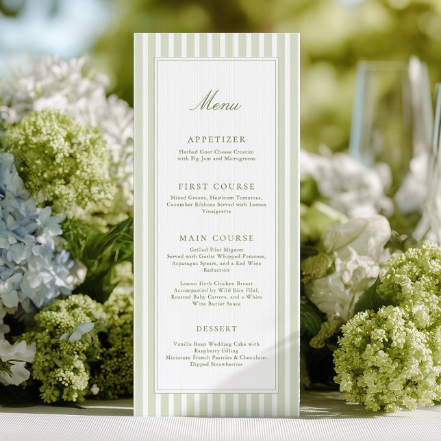 Elegant Green Stripes Wedding Menu (Creator Uploaded)