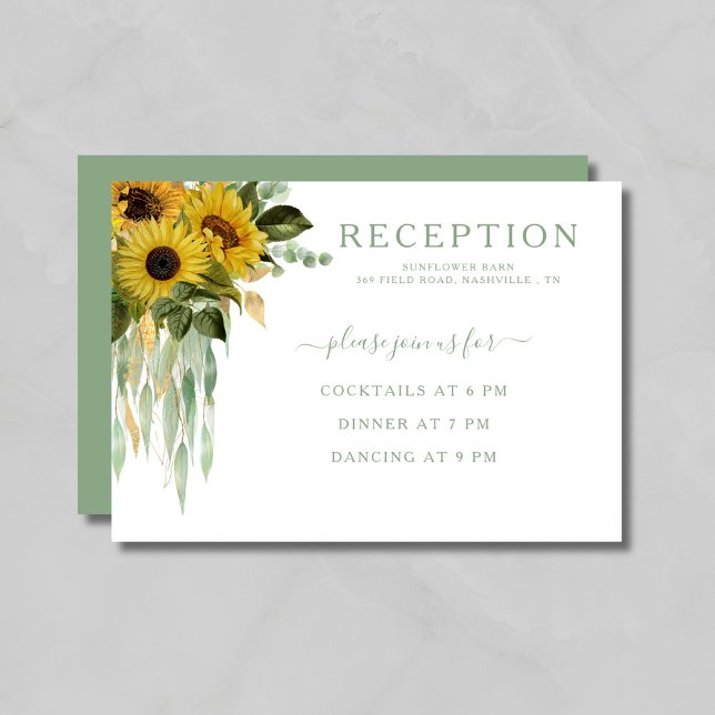 Elegant Green Sunflower Wedding Reception Enclosure Card (Elegant Green Sunflower Wedding Reception Enclosure Card)