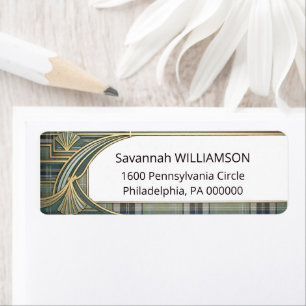 Elegant Green Tartan Art Deco Frame Return Address Label