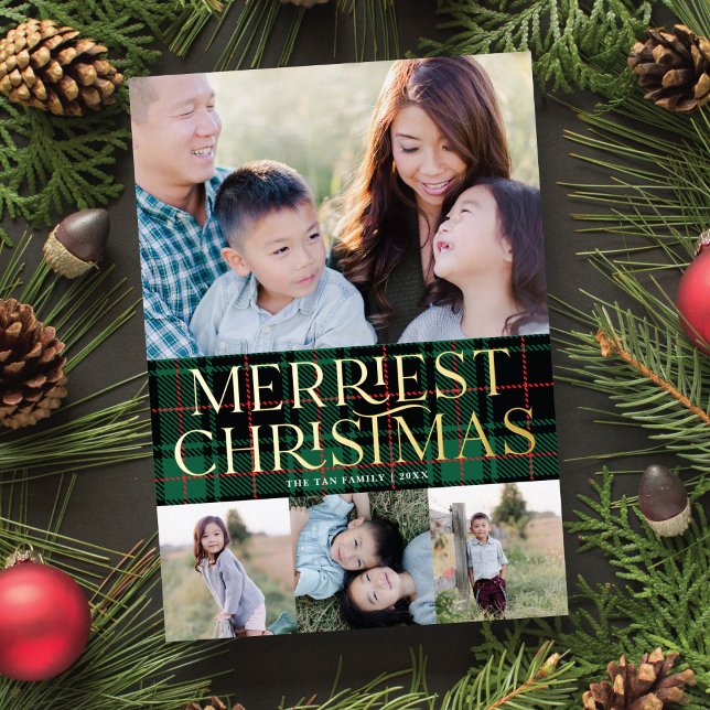 Elegant Green Tartan Christmas Photo Foil Card (Creator Uploaded)