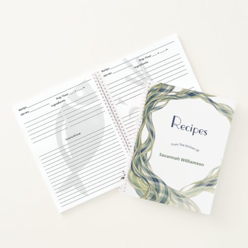Elegant Green Tartan Flowing Swirl Recipe Notebook