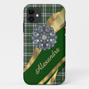 Elegant green tartan plaid personalized iPhone 11 case