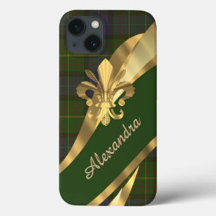 Elegant green tartan plaid personalized iPhone 13 case