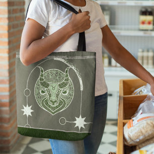 Elegant Green Taurus Zodiac Sign Mandala Tote Bag