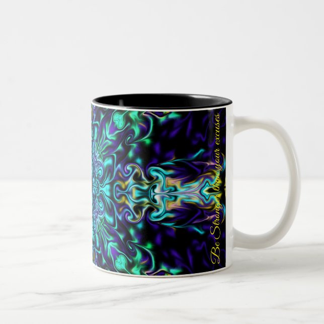 Elegant green teal boho retro abstract design Two-Tone coffee mug (Right)