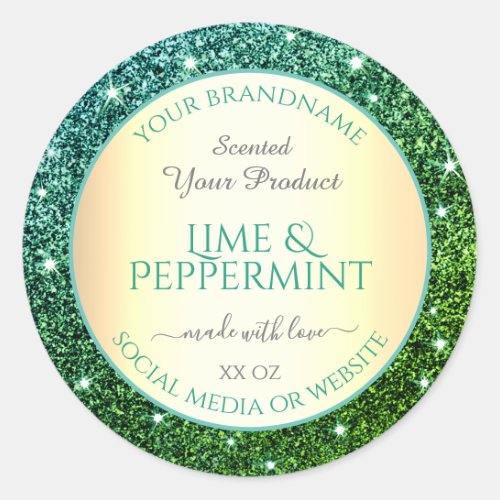 Elegant Green Teal Gradient Glitter Product Labels
