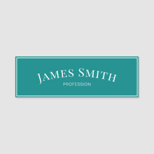 Elegant Green Teal & White Minimalist Professional Name Tag