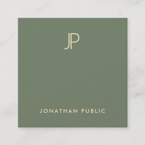 Elegant Green Template Modern Gold Monogram Luxury Square Business Card