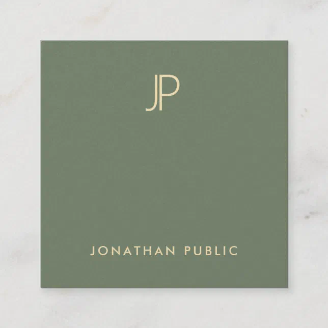 Elegant Green Template Modern Gold Monogram Luxury Square Business Card ...