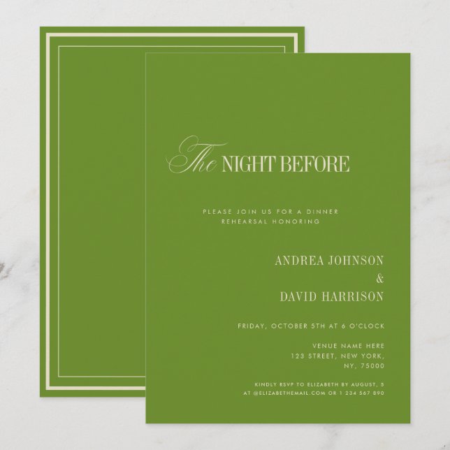 Elegant Green The Night Before Rehearsal Dinner Invitation (Front/Back)