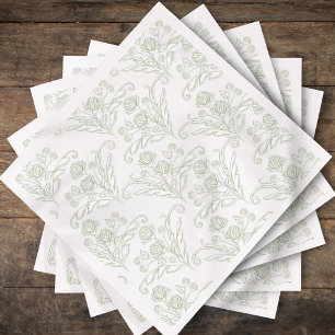 Elegant Green Toile Floral Botanical Cocktail Napkins