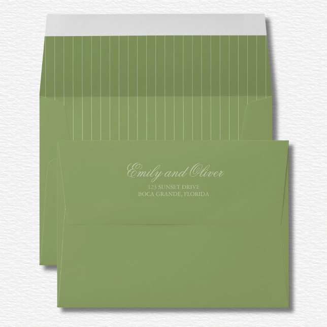 Elegant Green Tone On Tone Stripes Wedding  Envelope (Creator Uploaded)