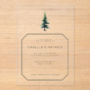 Elegant Green Tree Illustration Acrylic Invitations