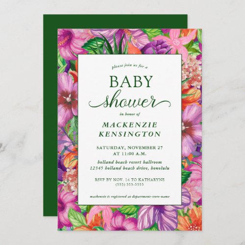Elegant Green Tropical Floral Baby Shower Invitation