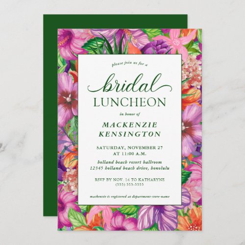 Elegant Green Tropical Floral Bridal Luncheon Invitation
