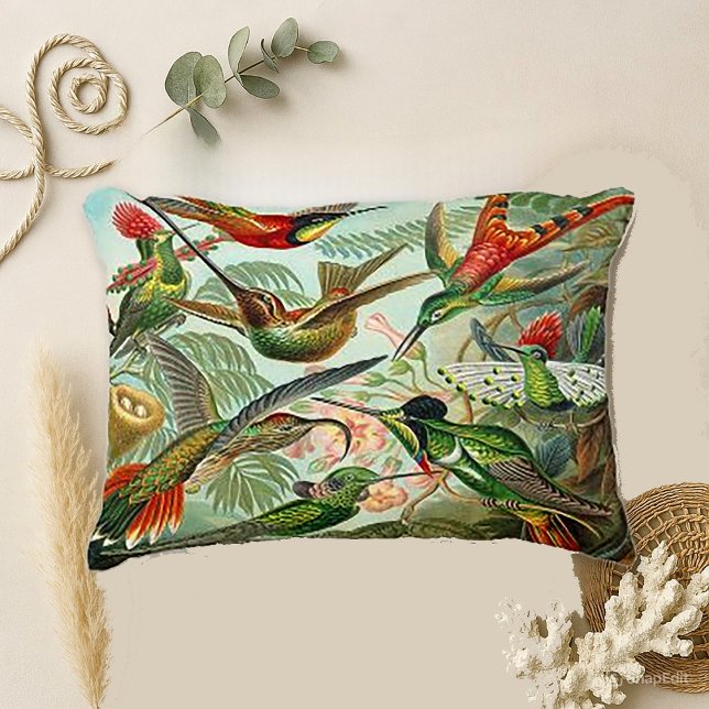 Elegant Green Tropical Hummingbird Botanical Accent Pillow (Creator Uploaded)
