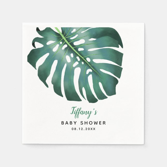 Elegant Green Tropical Leaf Baby Shower Napkins (Front)