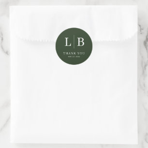 Elegant Green Typographic Thank You Classic Round Sticker