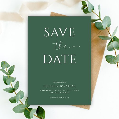 Elegant Green Typography Modern Minimalist Wedding Save The Date