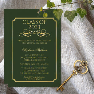 Elegant Green University Graduation Party Gold Foil Invitation