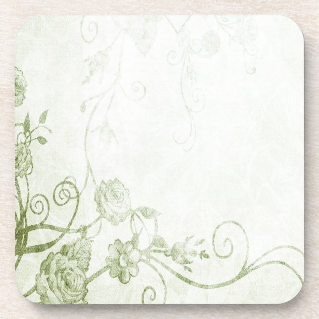 Elegant Green Vintage Beverage Coaster (Front)