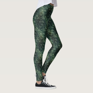 Elegant green vintage damask floral pattern leggings