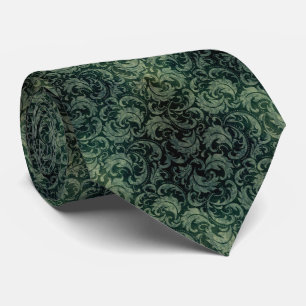 Elegant green vintage damask floral pattern neck tie