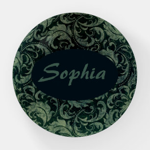 Elegant green vintage damask floral pattern paperweight