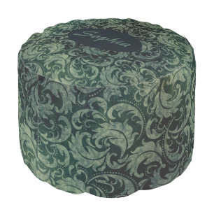 Elegant green vintage damask floral pattern pouf