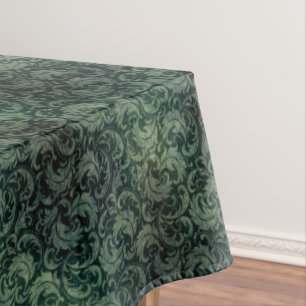 Elegant green vintage damask floral pattern tablecloth