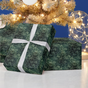 Elegant green vintage damask floral pattern wrapping paper