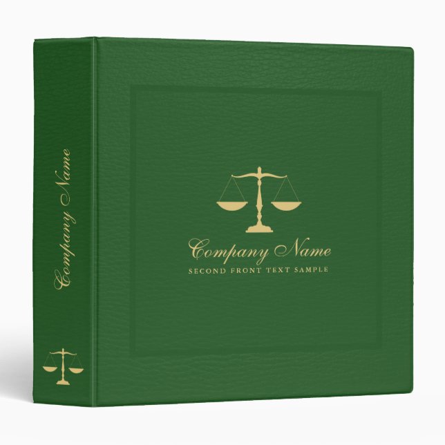 Elegant Green Vintage Faux Leather Justice Logo 3 Ring Binder (Front/Spine)