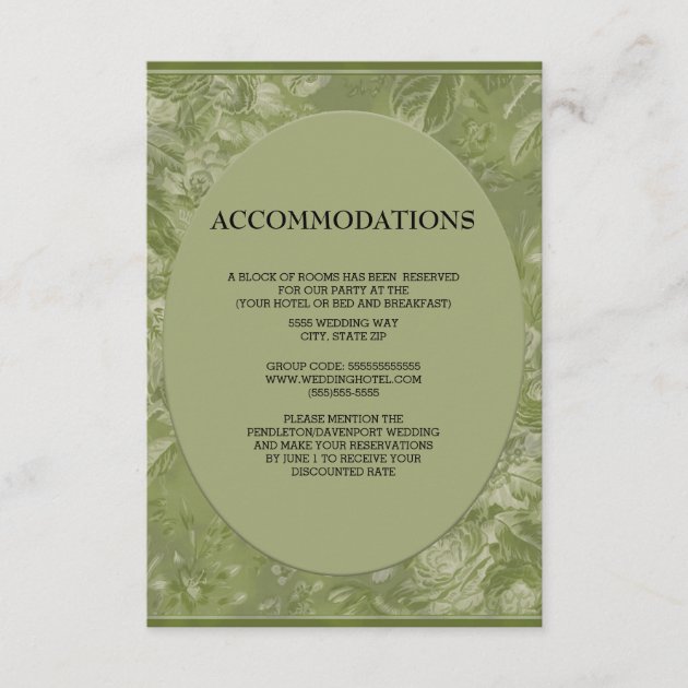 Elegant Green Vintage Floral Accommodations Enclosure Card