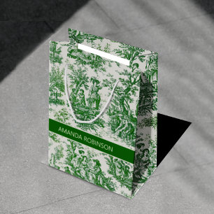 Elegant Green Vintage Toile De Jouy French Scene Medium Gift Bag