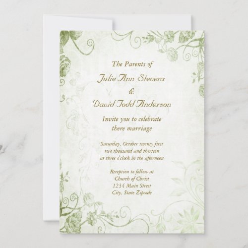Elegant Green Vintage Wedding Invitation