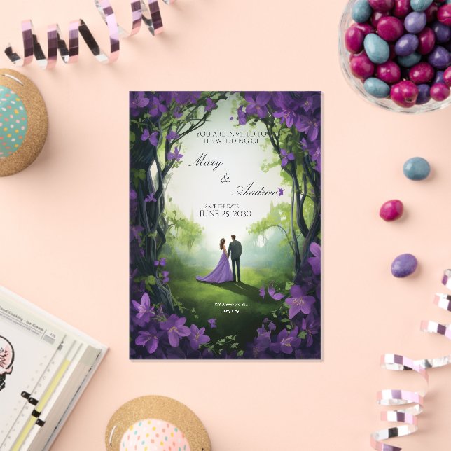 Elegant Green & Violet Acrylic Wedding Invitation (Insitu (Celebration))