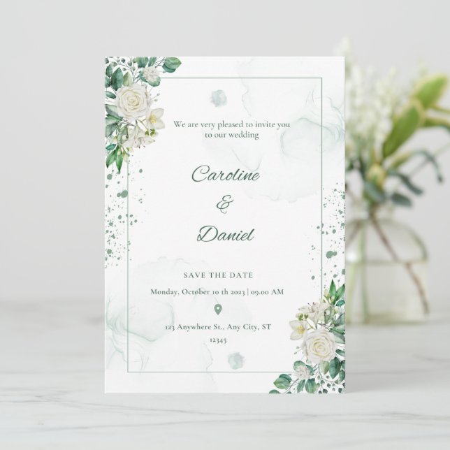 Elegant Green Water Splash Wedding Invitation Card (Standing Front)