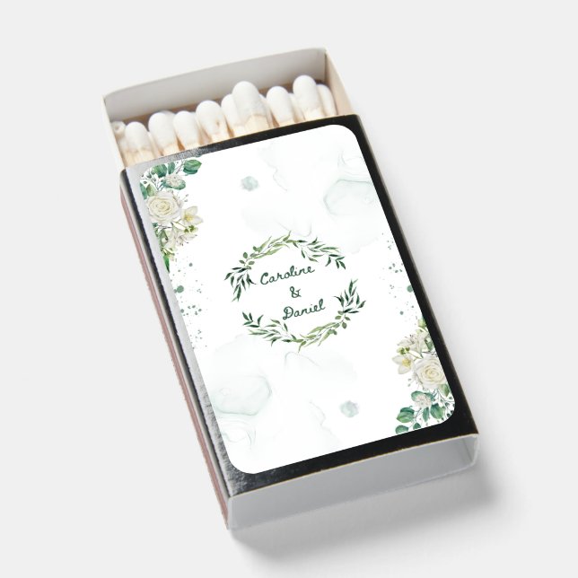 Elegant Green Water Splash Wedding Matchboxes (Front Open)