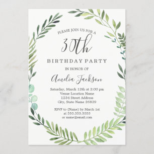 Elegant Green Watercolor 30th Birthday Invitation