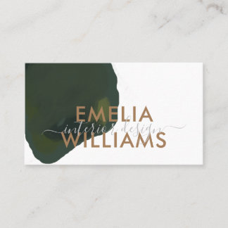 Elegant Green Watercolor Abstract Gold Script Business Card
