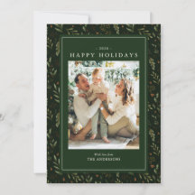 Elegant Green Watercolor Botanical Happy Holidays