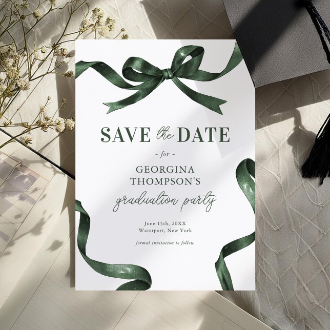 Elegant Green Watercolor Bow Graduation Save The Date (Creator Uploaded)