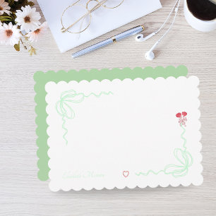 Elegant Green Watercolor Bow Personalized Note Card