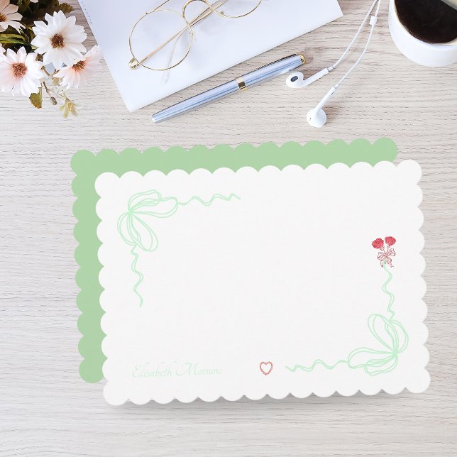 Elegant Green Watercolor Bow Personalized Note Card (Personalized Elegant Green Watercolor Bow Note Card)