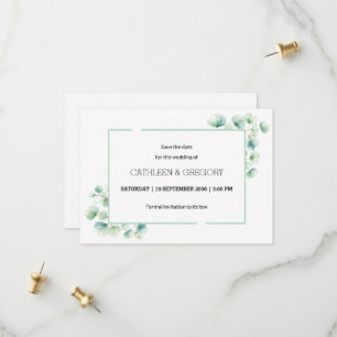 Elegant Green Watercolor Eucalyptus Leaves Wedding Save The Date